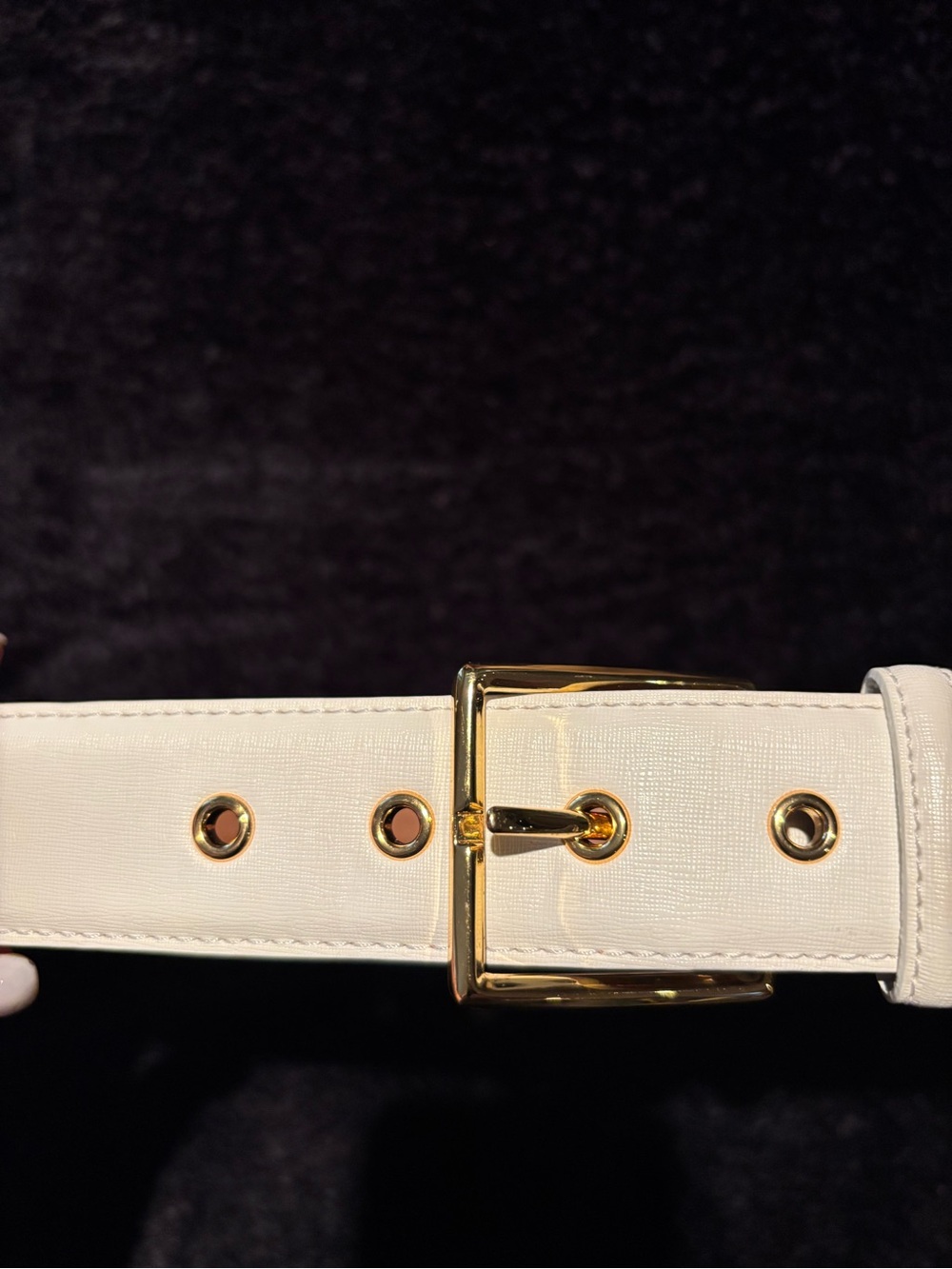 Chaps White Belt with Gold Buckle and Eyelets